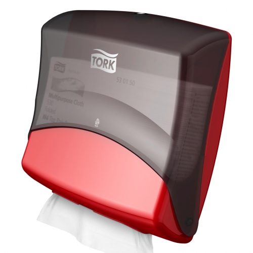 654008 Tork Gevouwen Reinigingsdoek Dispenser Kunststof Zwart/Rood 654008 Tork Gevouwen Reinigingsdoek Dispenser Kunststof Zwart/Rood